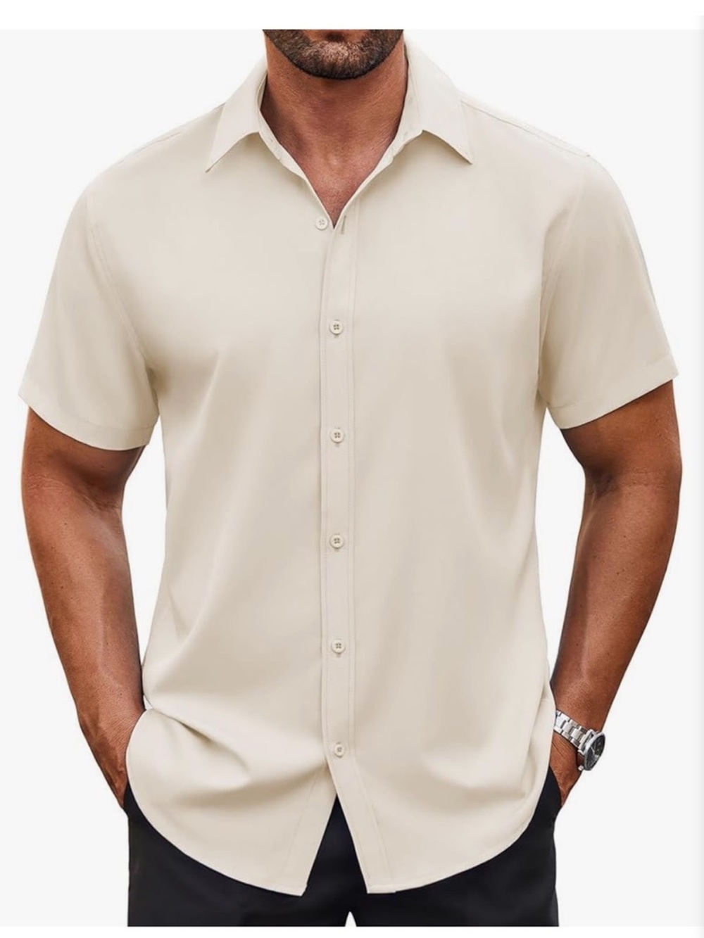 COOFANDY Cream Button-Up Shirt